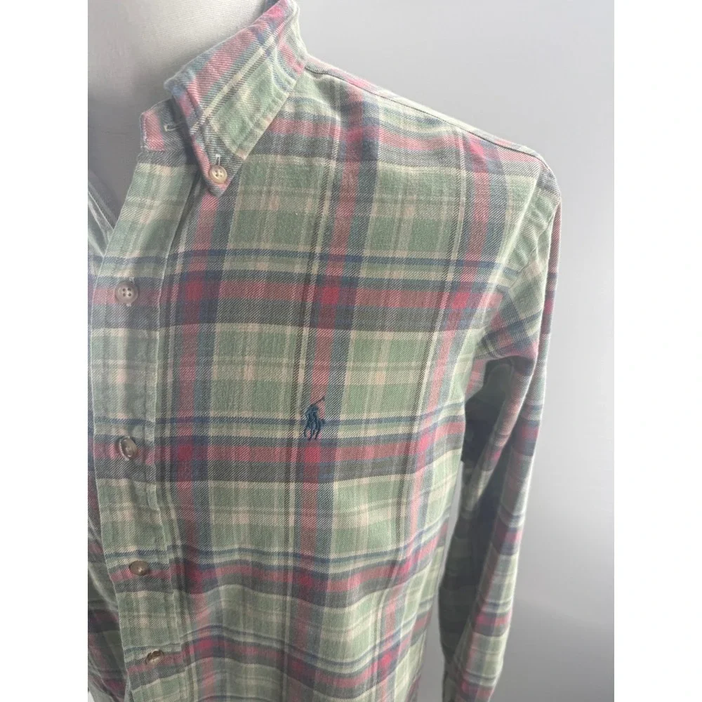 Polo Ralph Lauren Mens Classic Fit Plaid Flannel Shirt Green Red Blue Large